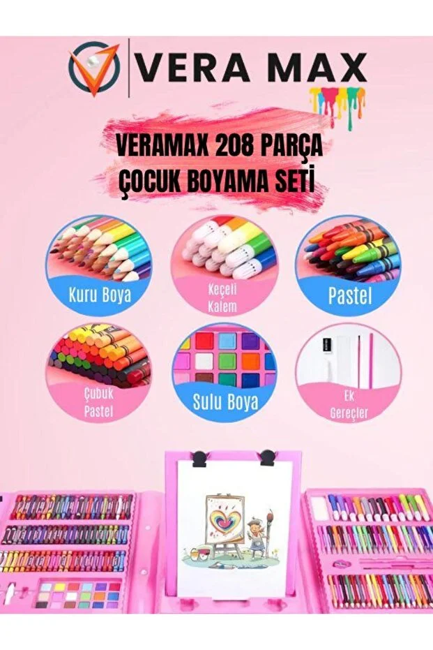 208 adet boyama seti pembe çocuk boyama seti ithal yeni nesil harika hediye okul seti anaokulu seti